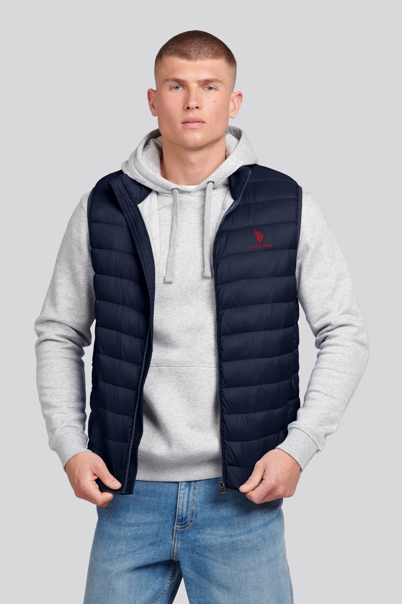 U.S. Polo Assn. Mens Bound Quilted Gilet in Dark Sapphire Navy 