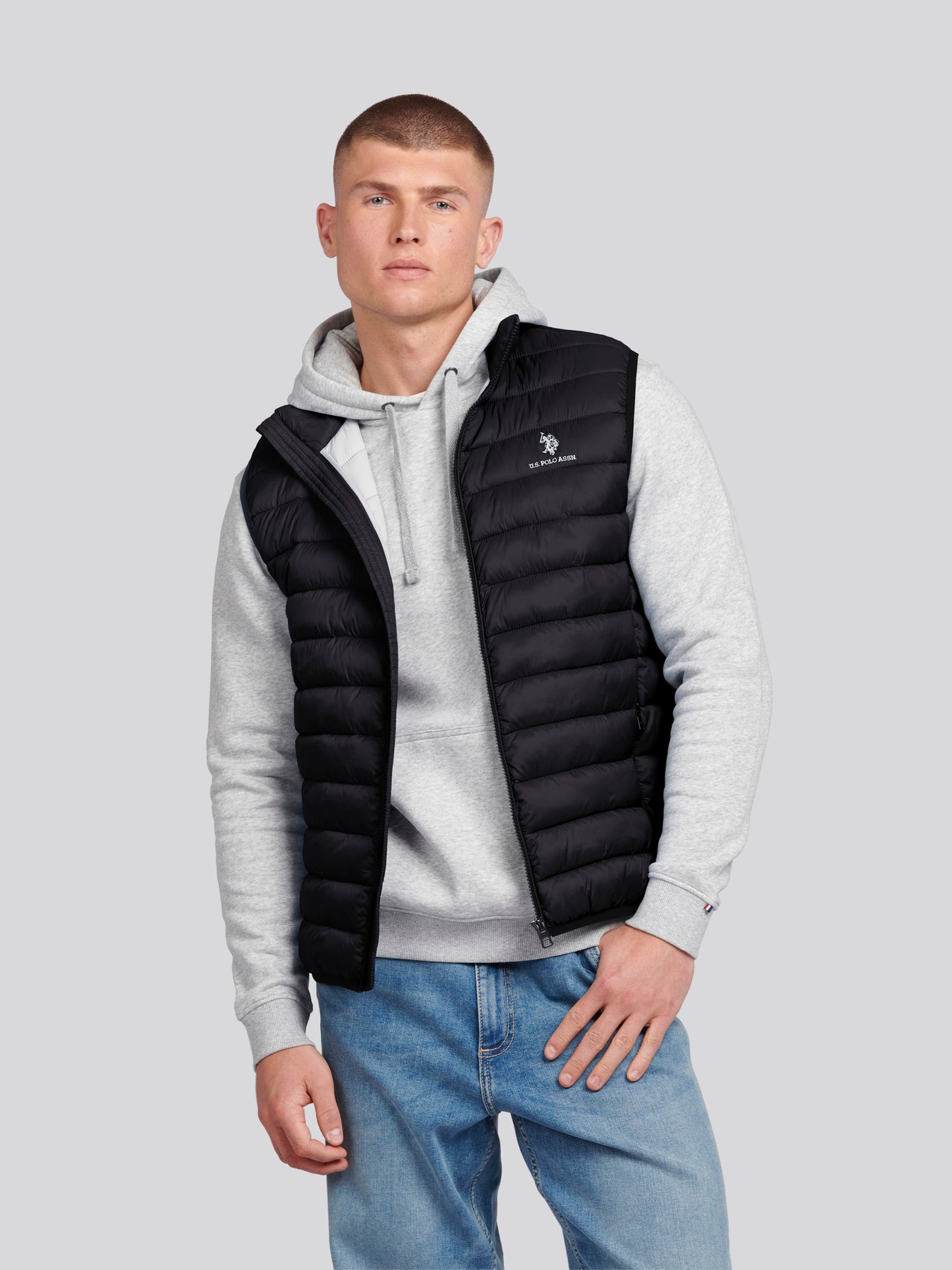 Mens Bound Quilted Gilet in Black Bright White DHM
