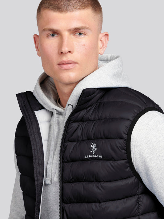 Mens Bound Quilted Gilet in Black Bright White DHM