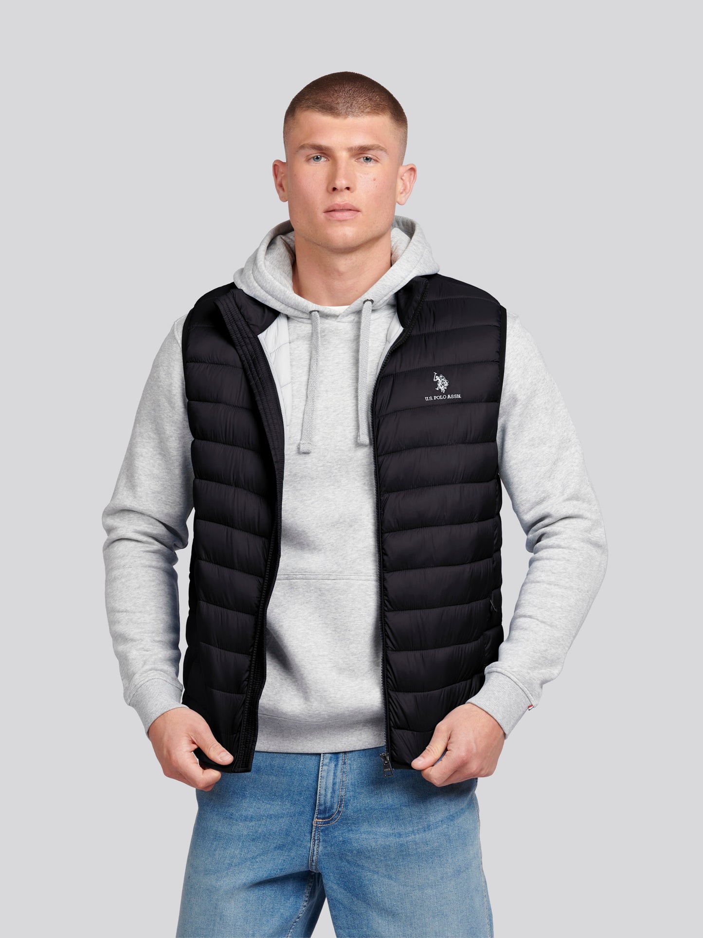 Mens Bound Quilted Gilet in Black Bright White DHM