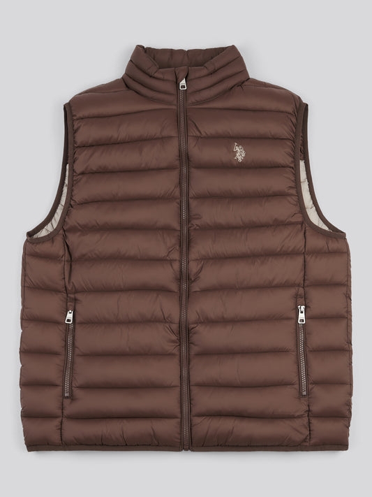 Mens Bound Quilted Gilet in Chocolate Martini