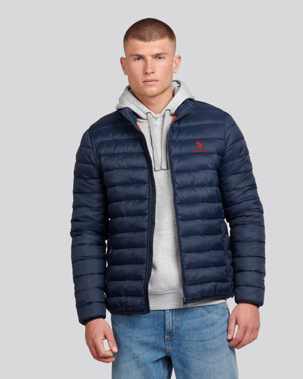 Mens Lightweight Bound Quilted Jacket in Dark Sapphire Navy / Haute Red DHM