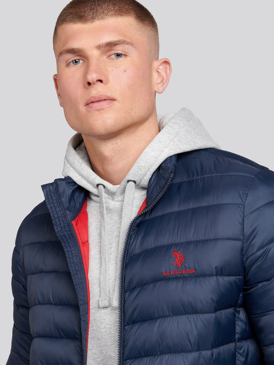 Mens Lightweight Bound Quilted Jacket in Dark Sapphire Navy / Haute Red DHM