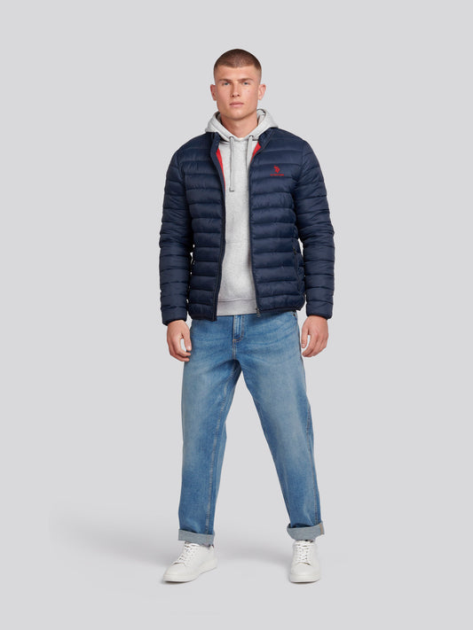 Mens Lightweight Bound Quilted Jacket in Dark Sapphire Navy / Haute Red DHM