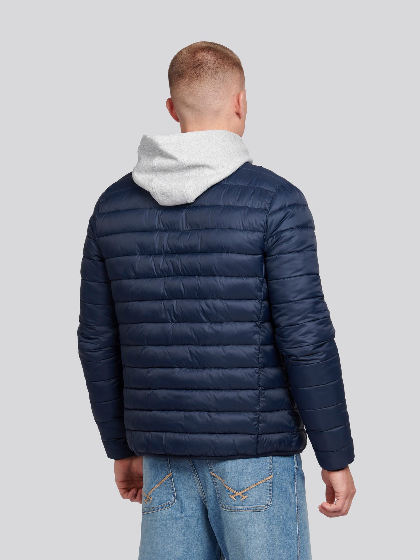 Mens Lightweight Bound Quilted Jacket in Dark Sapphire Navy / Haute Red DHM