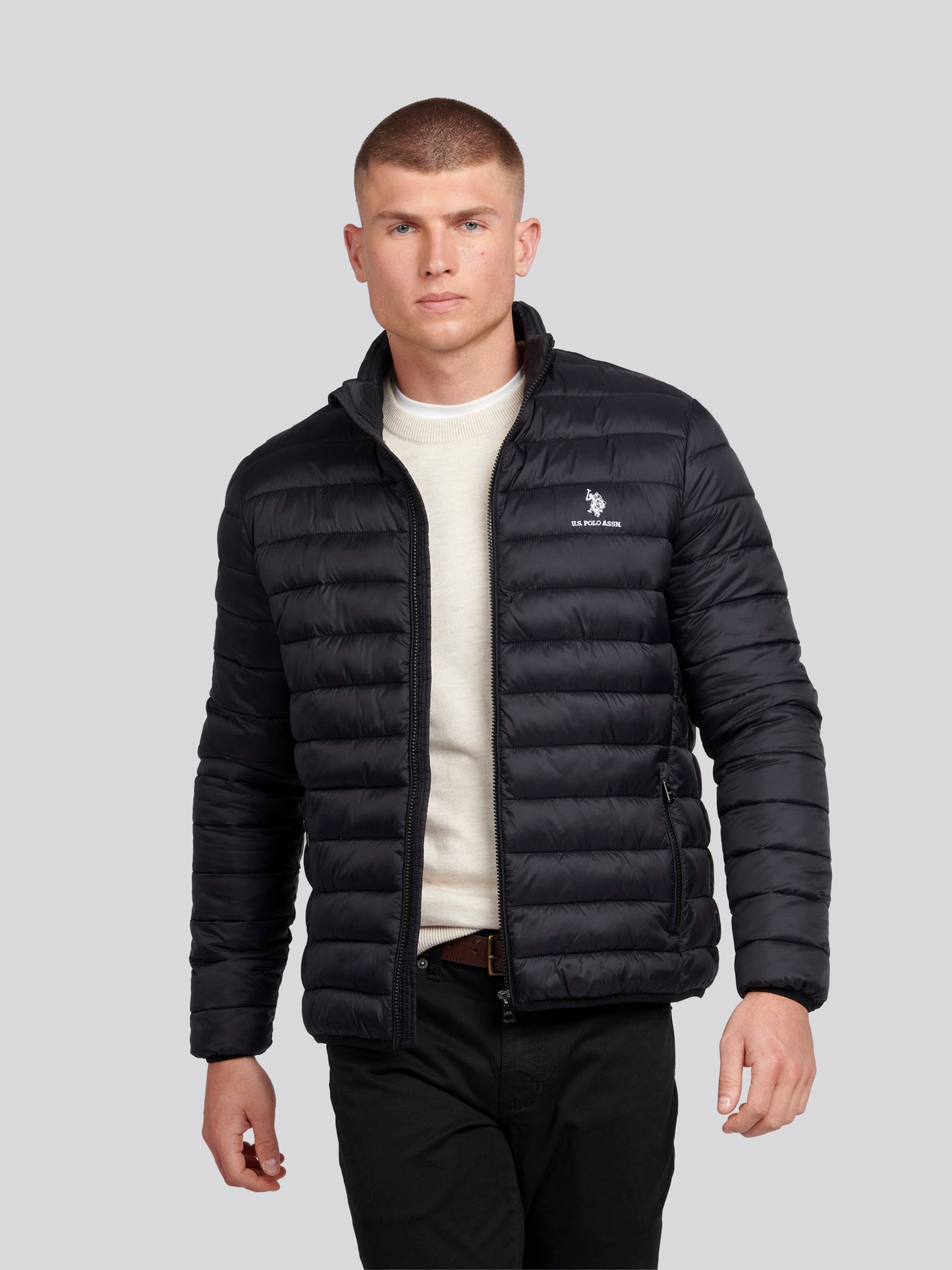 Mens Lightweight Bound Quilted Jacket in Black Bright White DHM