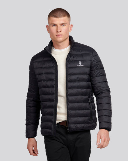 Mens Lightweight Bound Quilted Jacket in Black Bright White DHM