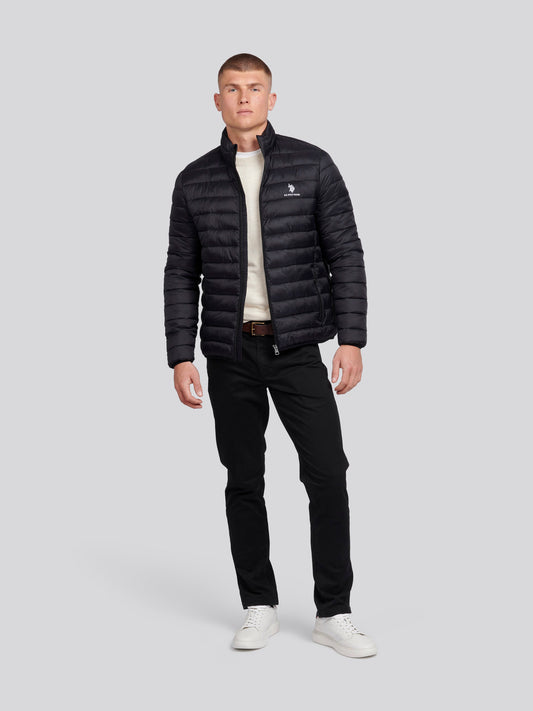 Mens Lightweight Bound Quilted Jacket in Black Bright White DHM