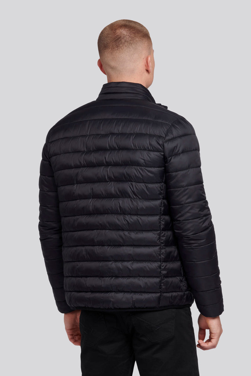Mens Lightweight Bound Quilted Jacket in Black Bright White DHM