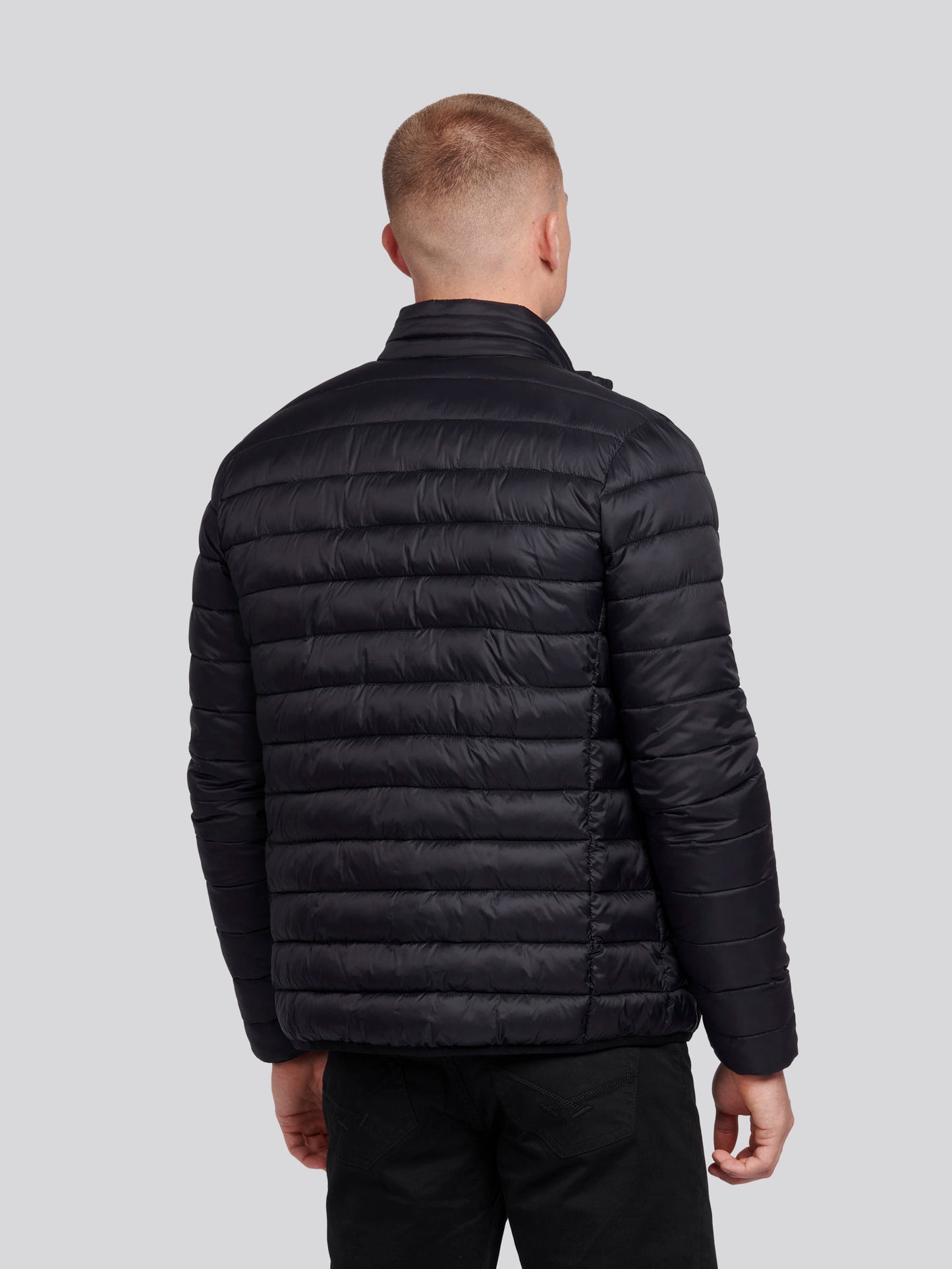Mens Lightweight Bound Quilted Jacket in Black Bright White DHM