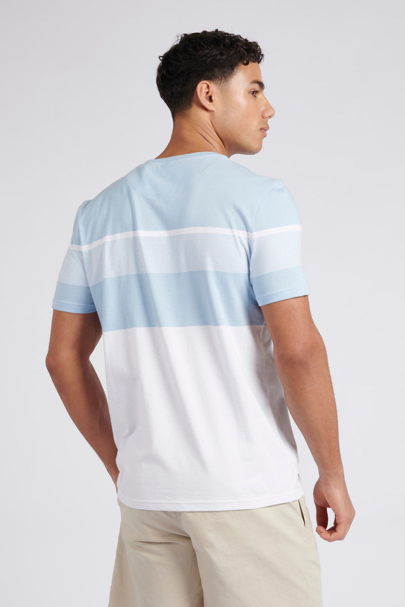 Mens Classic Fit Block Stripe T-Shirt in Cashmere Blue