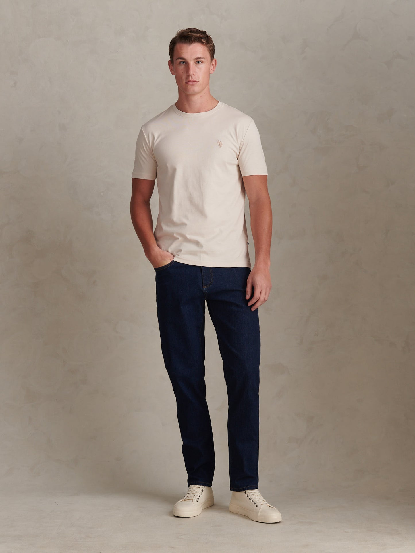 Mens Double Horsemen T-Shirt Beige