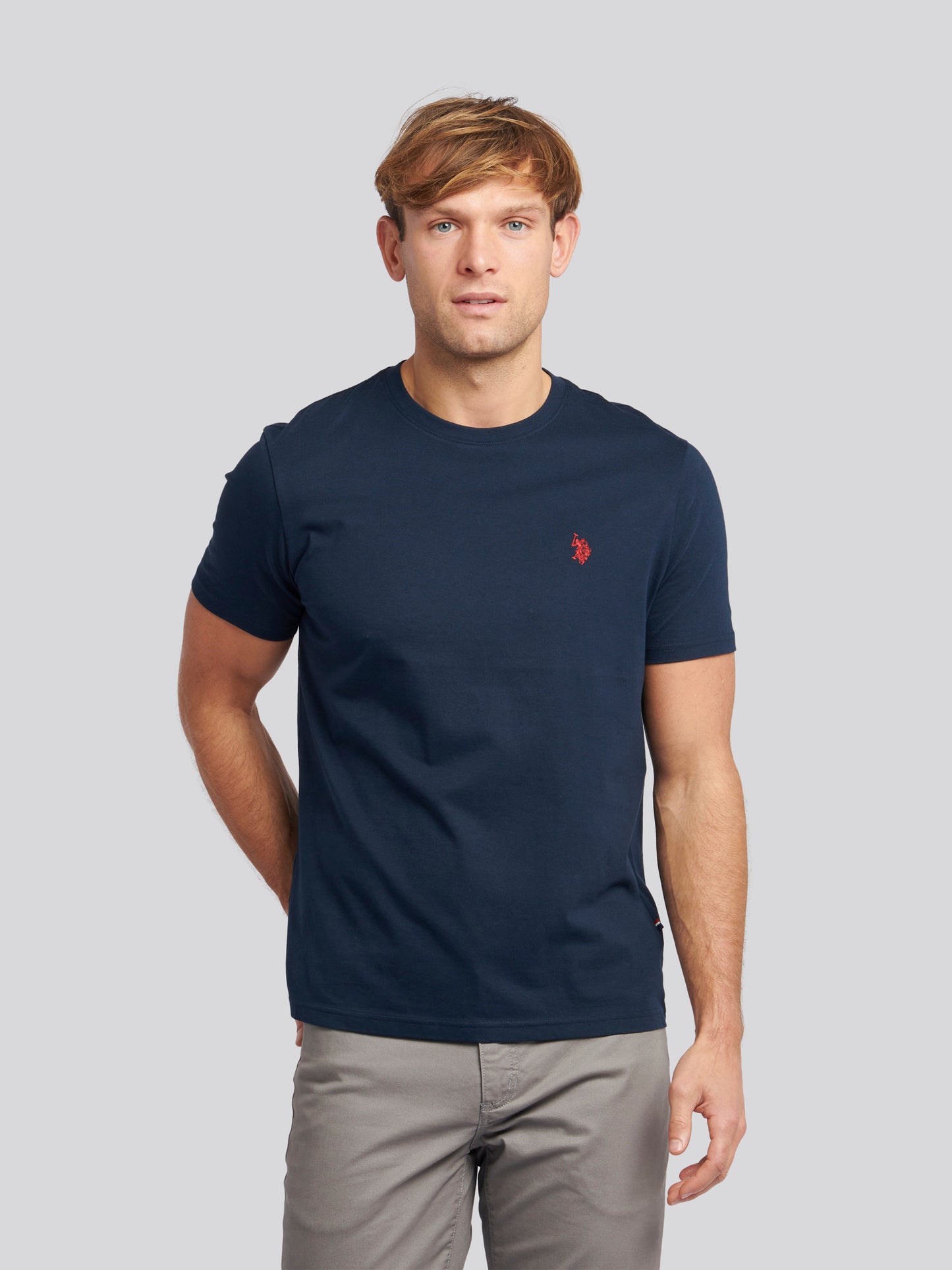 Mens Double Horsemen T-Shirt in Dark Sapphire Navy / Haute Red DHM