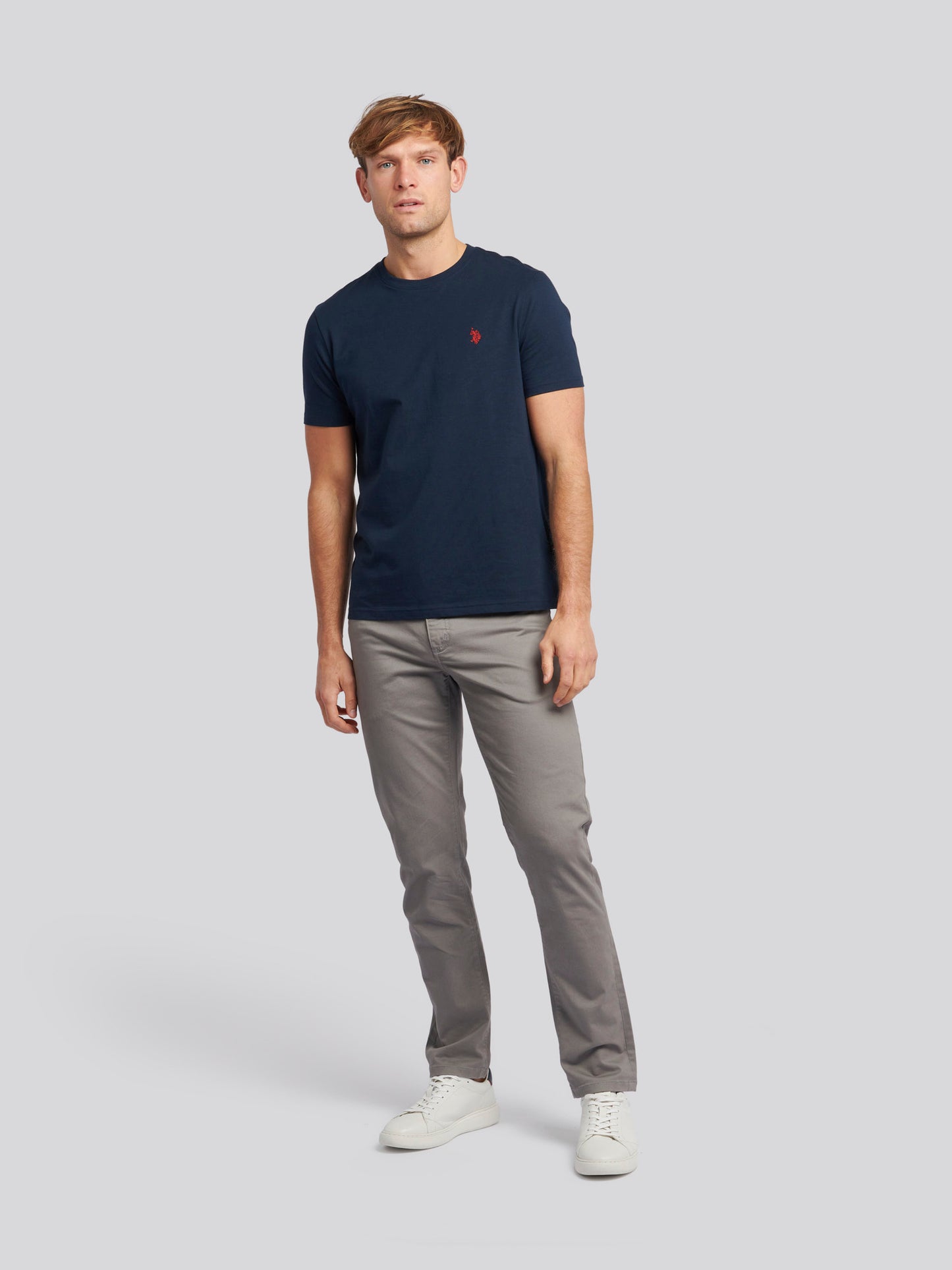 Mens Double Horsemen T-Shirt in Dark Sapphire Navy / Haute Red DHM