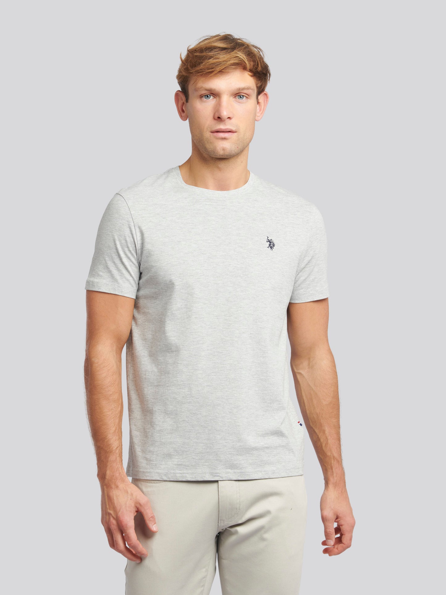 Mens Double Horsemen T-Shirt in Mid Grey Marl