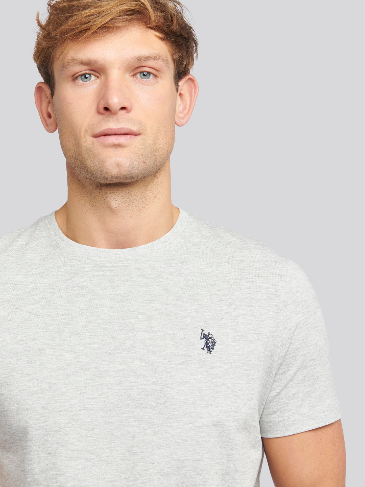 Mens Double Horsemen T-Shirt in Mid Grey Marl