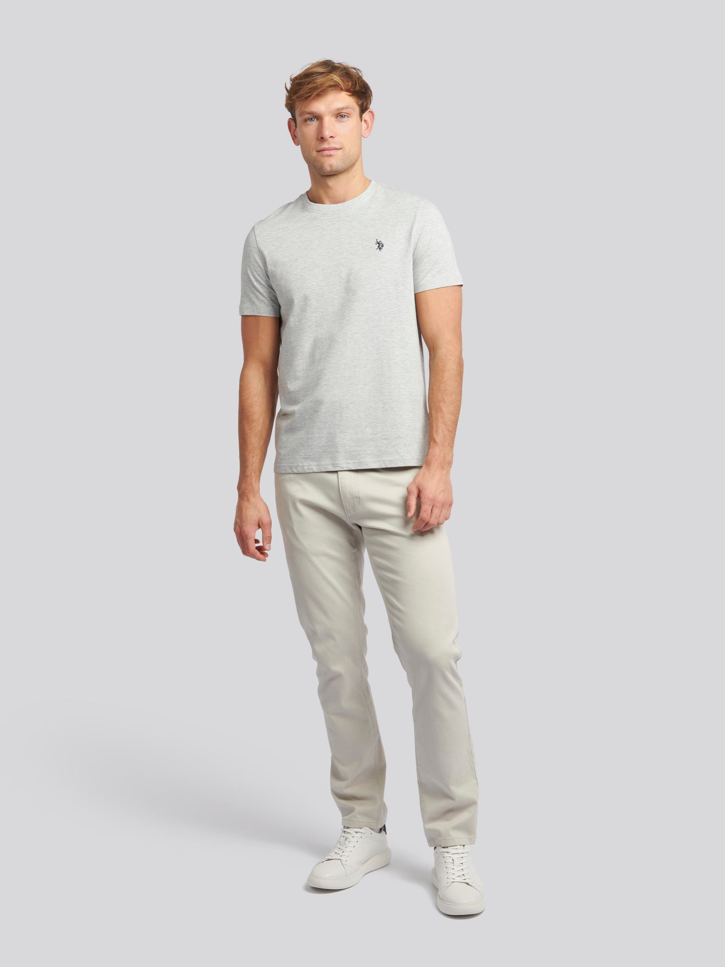 Mens Double Horsemen T-Shirt in Mid Grey Marl