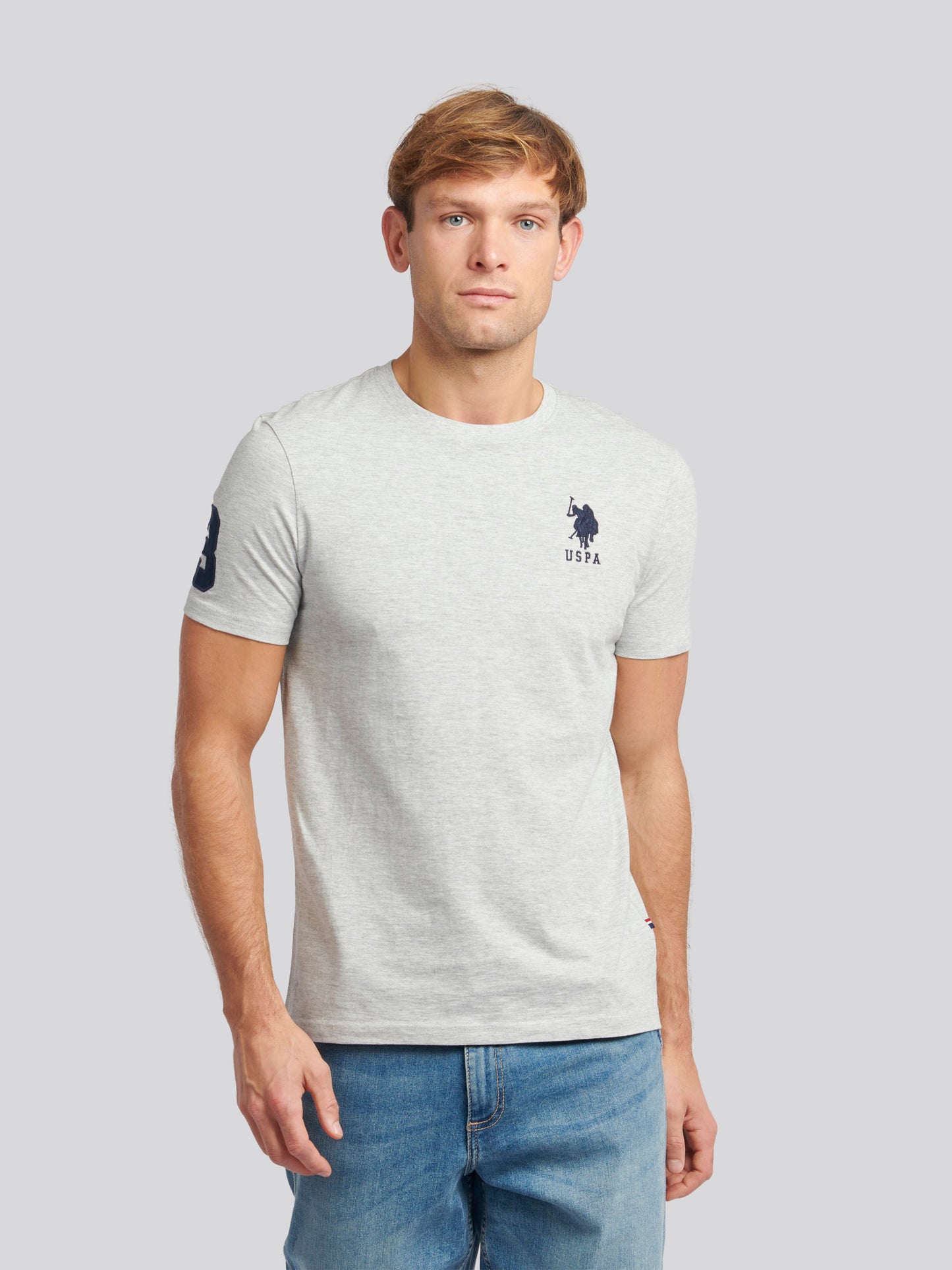 Mens Player 3 T-Shirt in Mid Grey Marl