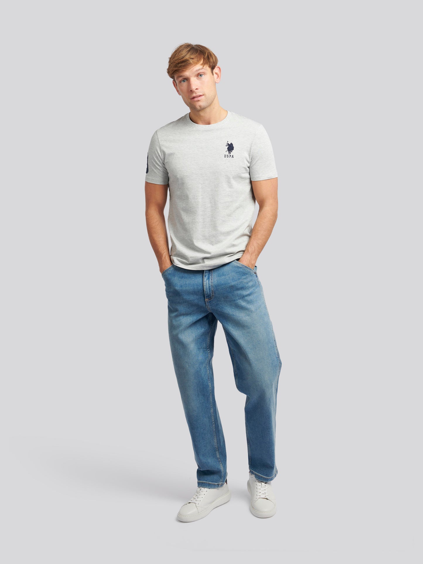 Mens Player 3 T-Shirt in Mid Grey Marl