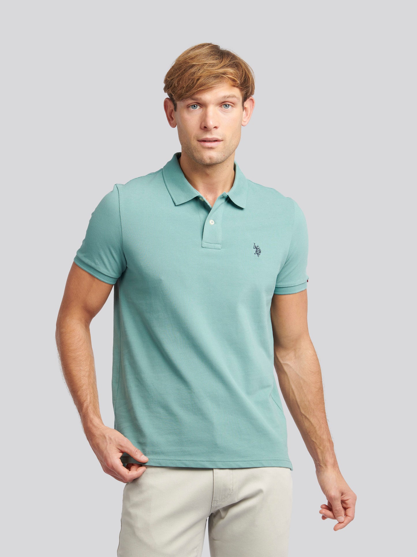 Mens Double Horsemen Polo Shirt Mineral Blue