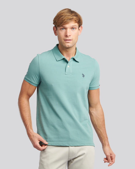 Mens Double Horsemen Polo Shirt Mineral Blue