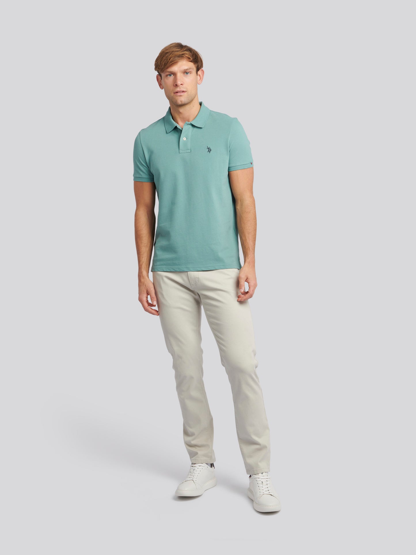 Mens Double Horsemen Polo Shirt Mineral Blue