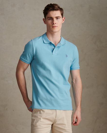 Mens Double Horsemen Polo Shirt Air Blue
