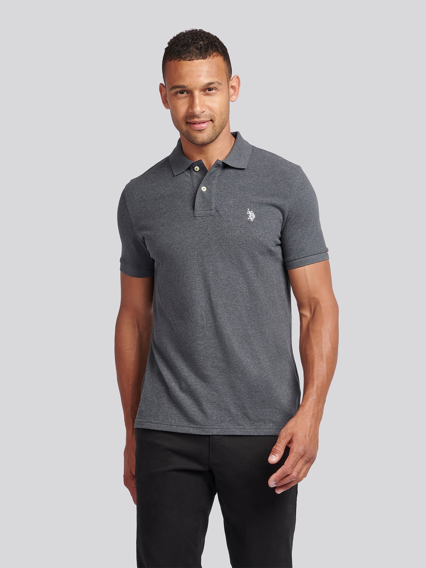 Mens Double Horsemen Polo Shirt Charcoal Marl