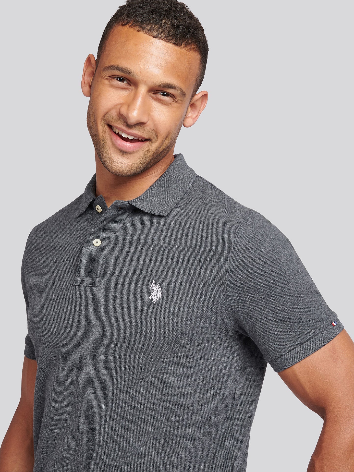 Mens Double Horsemen Polo Shirt Charcoal Marl