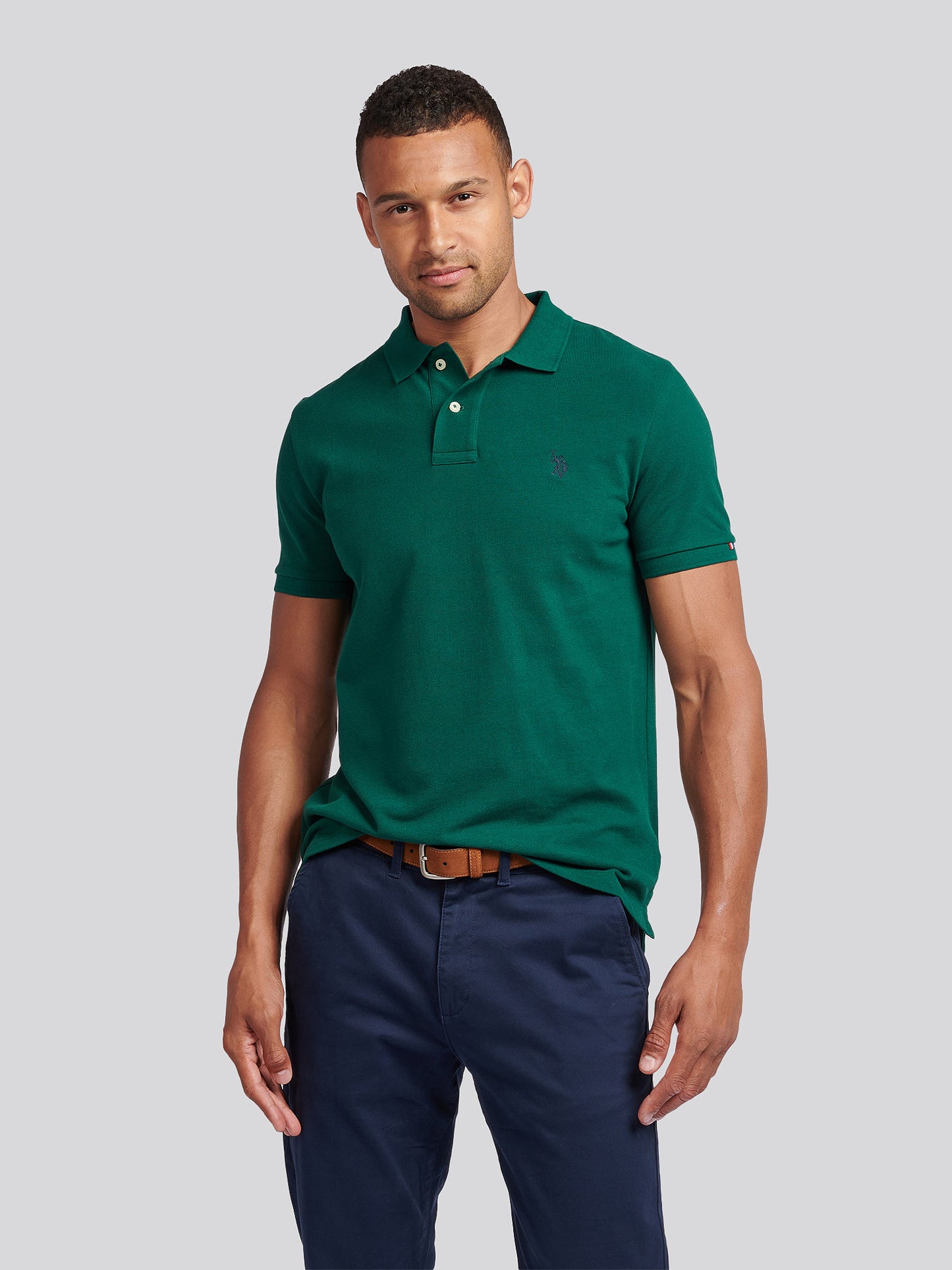 Mens Double Horsemen  Polo Shirt in Rain Forest