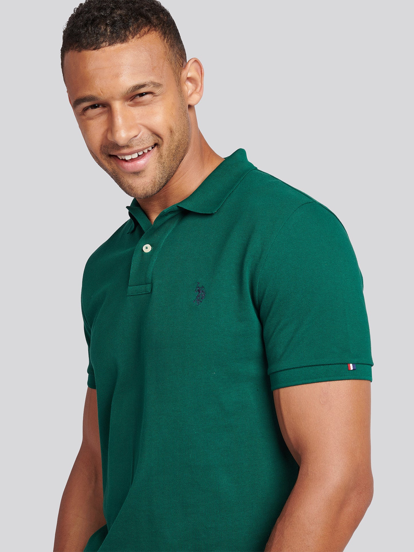 Mens Double Horsemen  Polo Shirt in Rain Forest