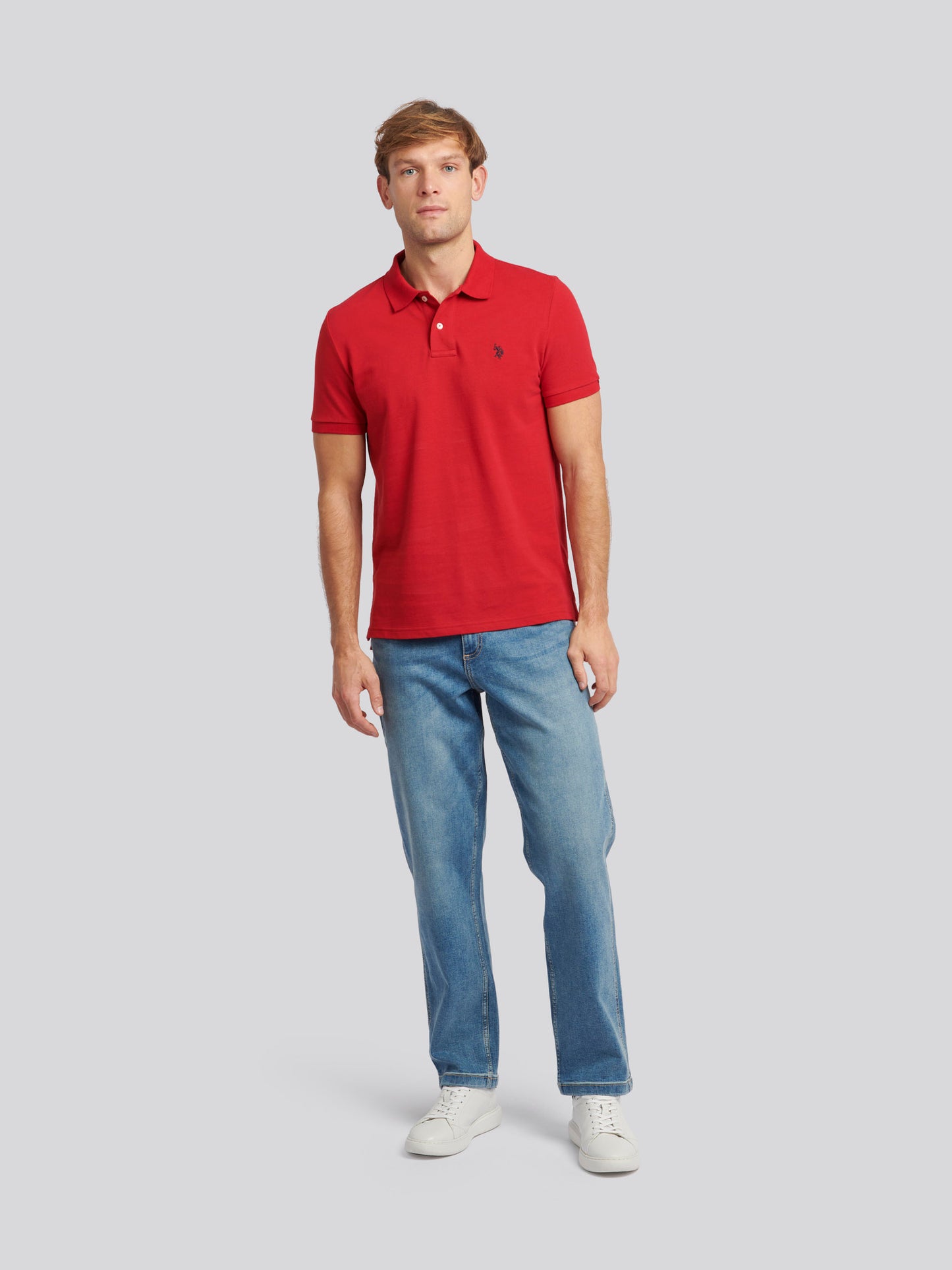 Mens Double Horsemen  Polo Shirt in Haute Red