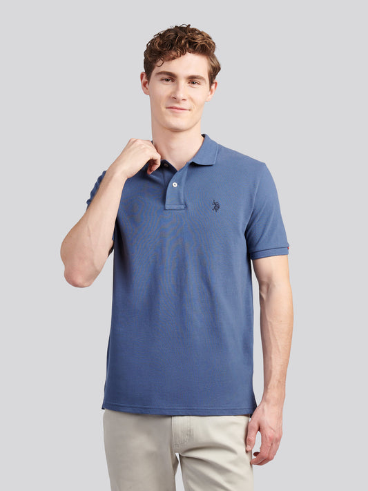 Mens Double Horsemen  Polo Shirt in Vintage Indigo