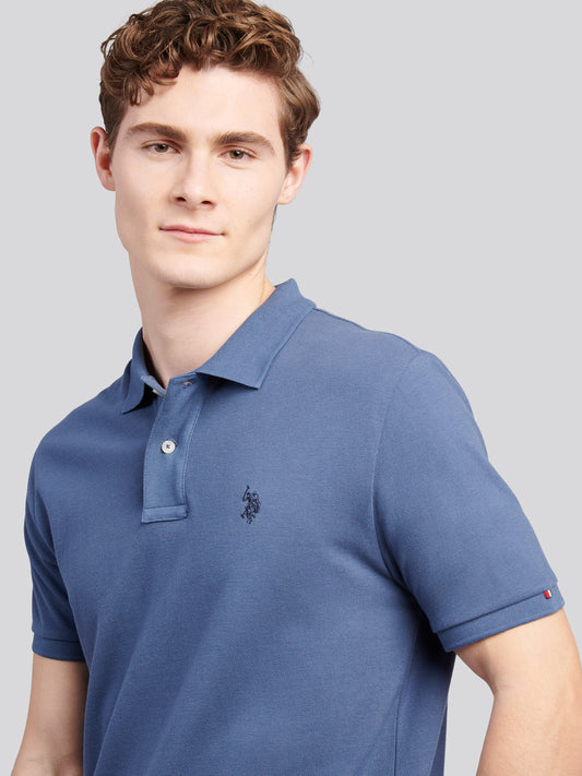 Mens Double Horsemen  Polo Shirt in Vintage Indigo
