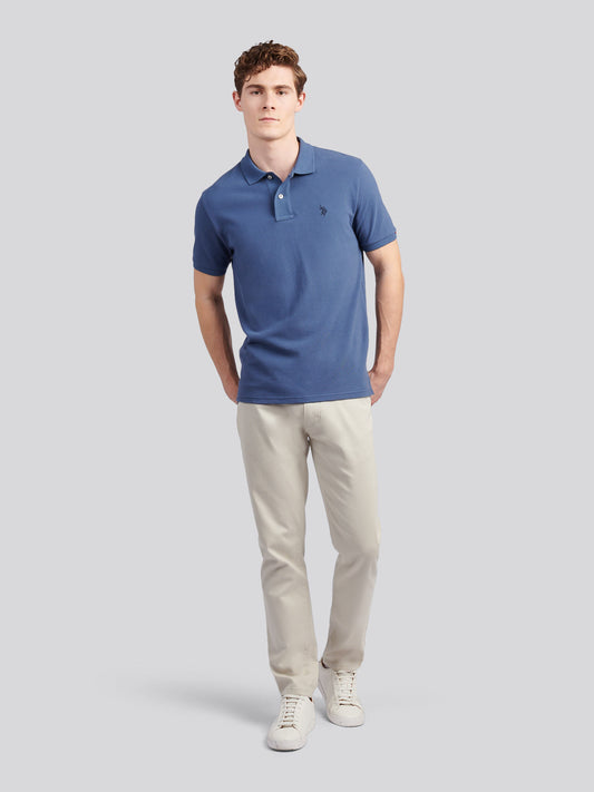 Mens Double Horsemen  Polo Shirt in Vintage Indigo