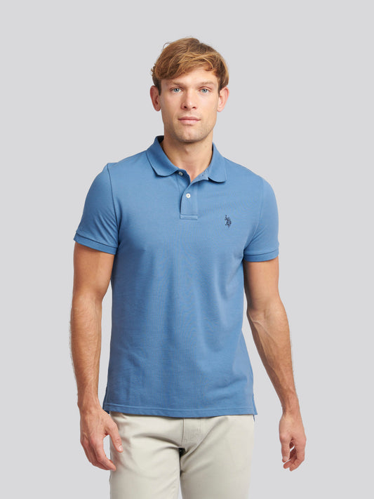 Mens Double Horsemen  Polo Shirt in Blue Horizon