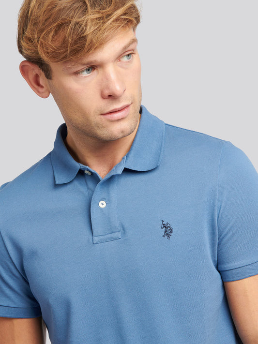 Mens Double Horsemen  Polo Shirt in Blue Horizon