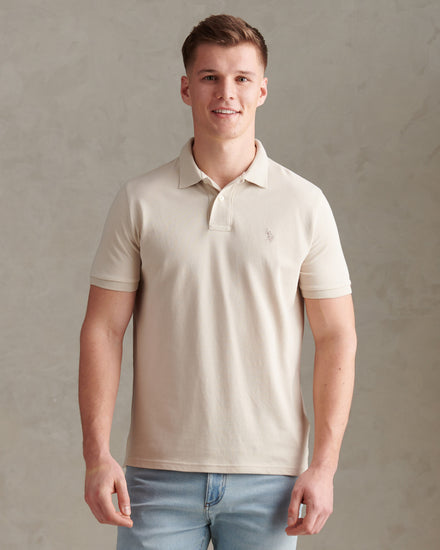 Mens Double Horsemen Polo Shirt Beige