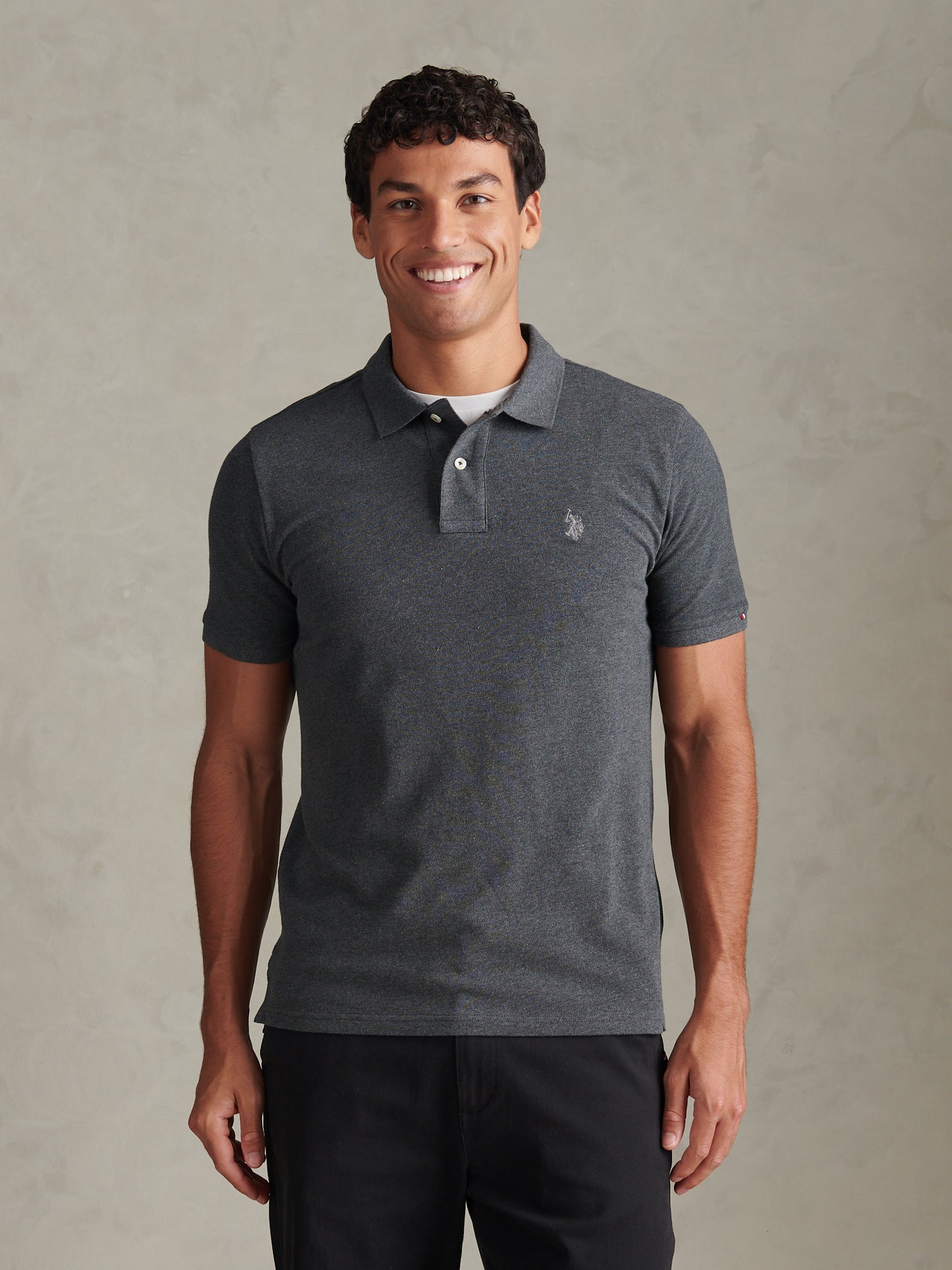 Mens Double Horsemen Polo Shirt Charcoal Marl