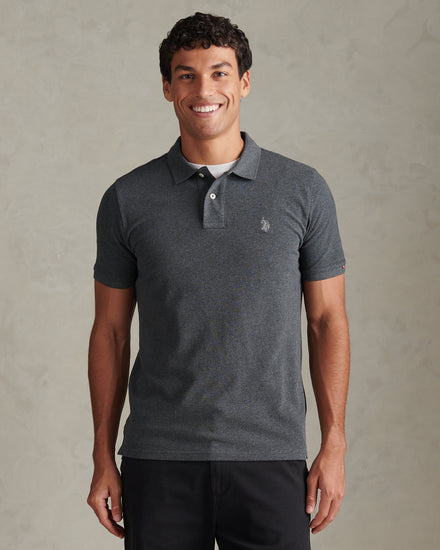 Mens Double Horsemen Polo Shirt Charcoal Marl