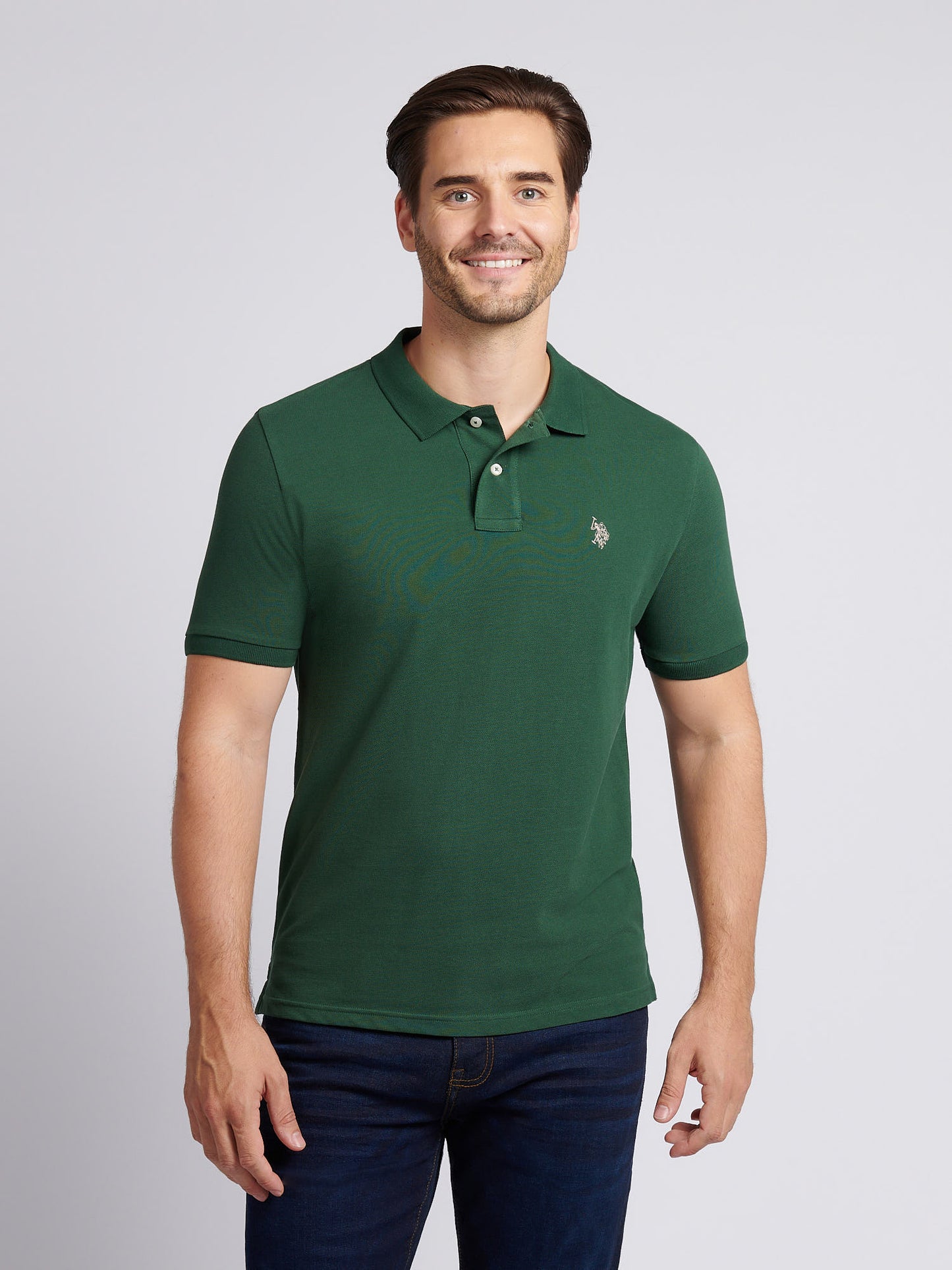 Mens Double Horsemen  Polo Shirt in Pineneedle