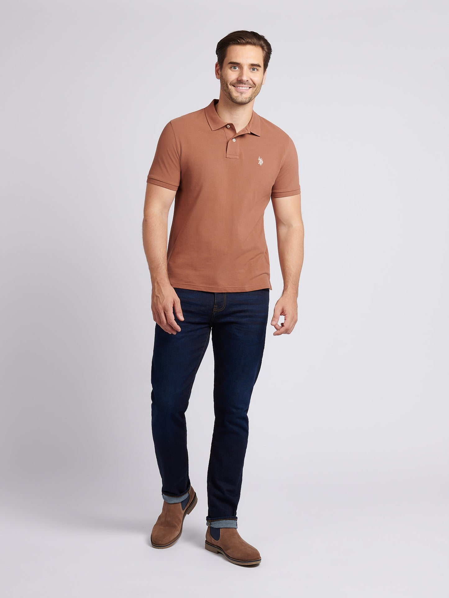 Mens Double Horsemen  Polo Shirt in Rawhide