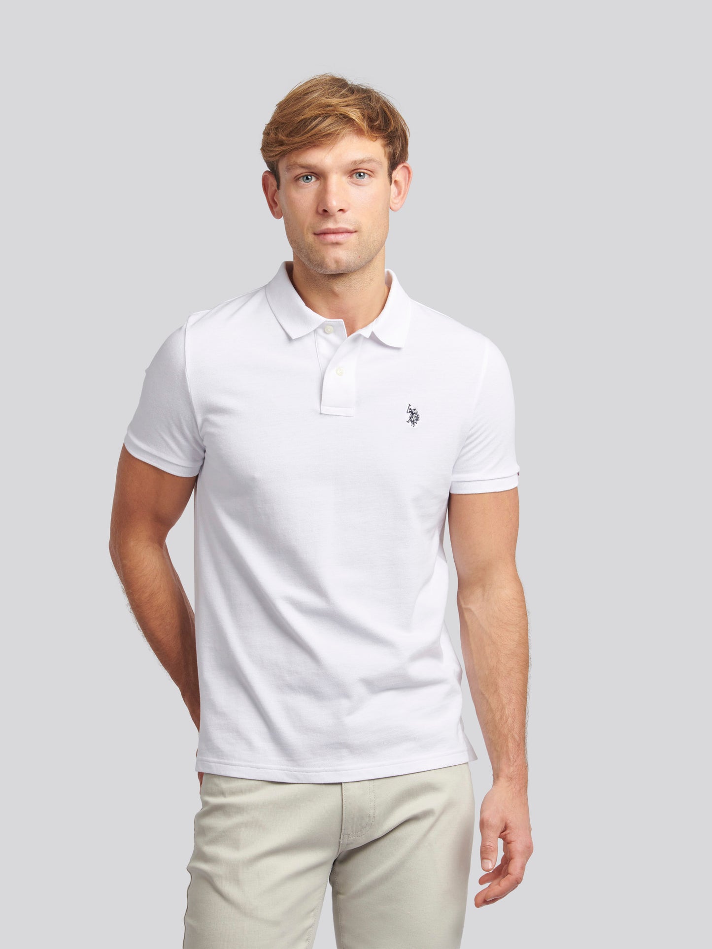 Mens Double Horsemen  Polo Shirt in White / Dark Sapphire Navy DHM