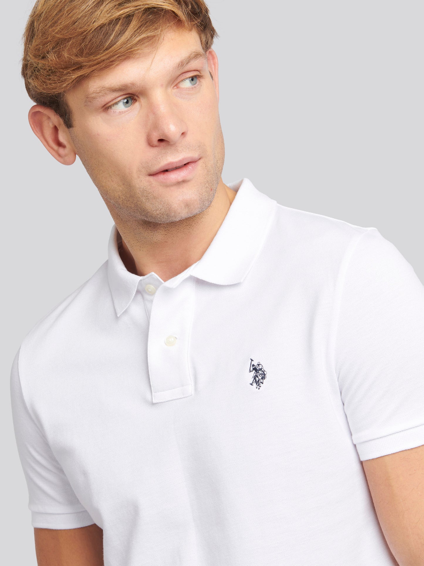 Mens Double Horsemen  Polo Shirt in White / Dark Sapphire Navy DHM