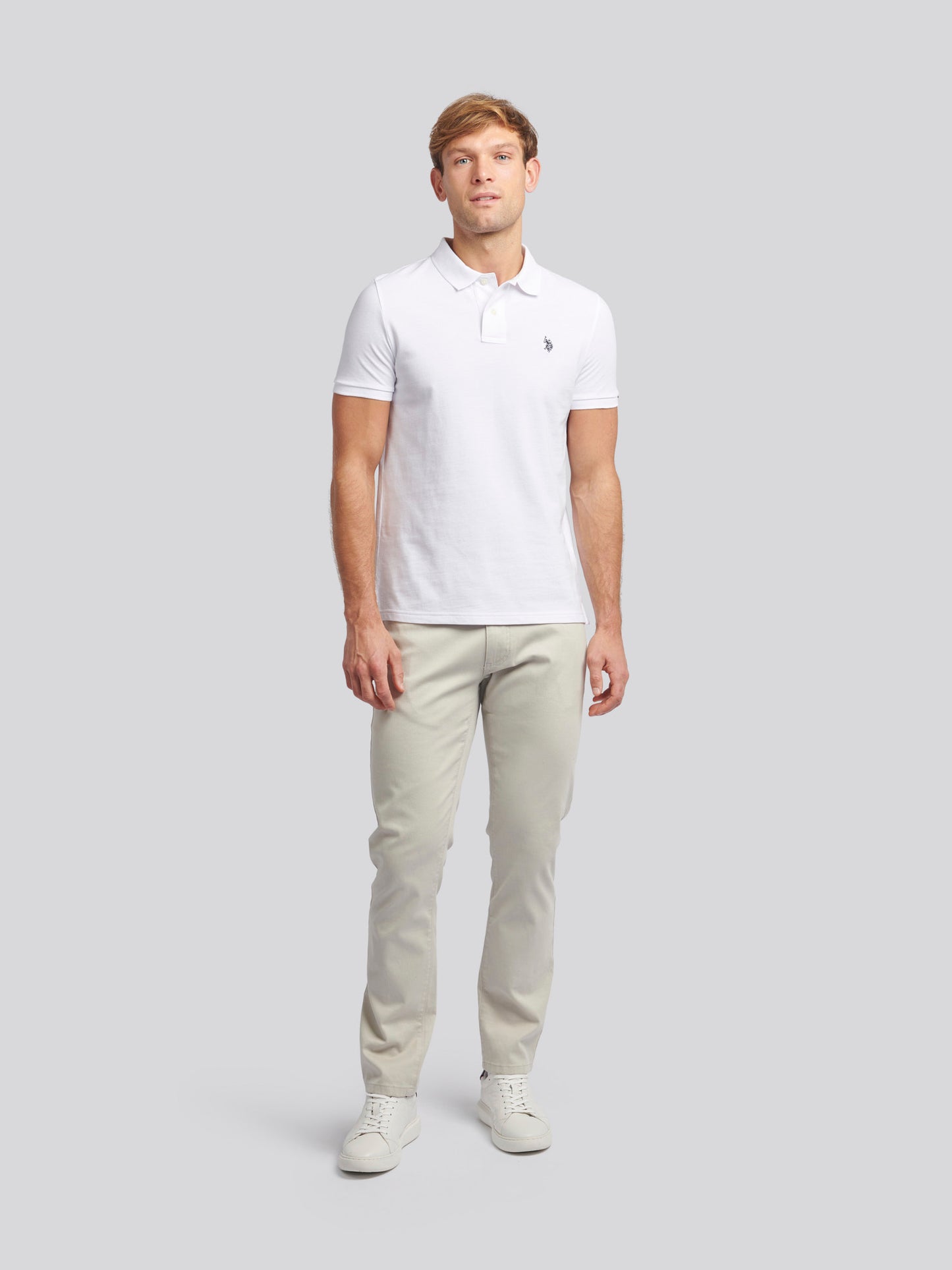 Mens Double Horsemen  Polo Shirt in White / Dark Sapphire Navy DHM