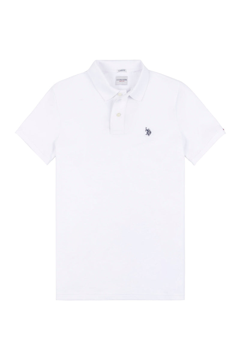 Mens Pique Polo Shirt in White / Dark Sapphire Navy DHM