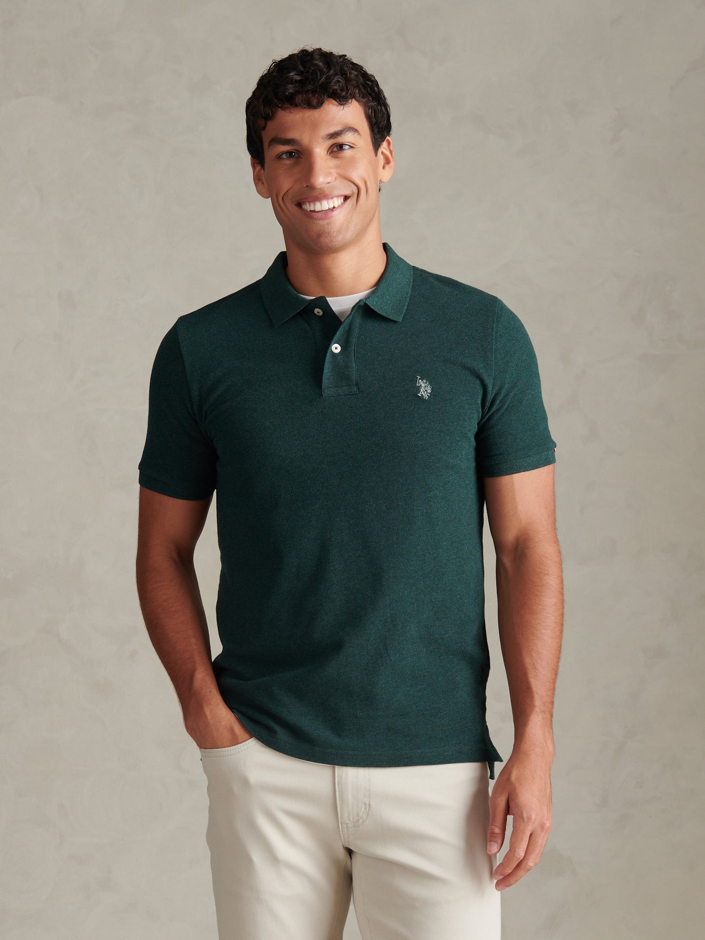 Mens Double Horsemen Polo Shirt Green Gables Marl