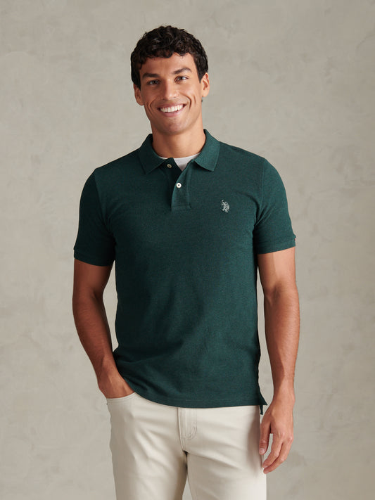 Mens Double Horsemen Polo Shirt Green Gables Marl