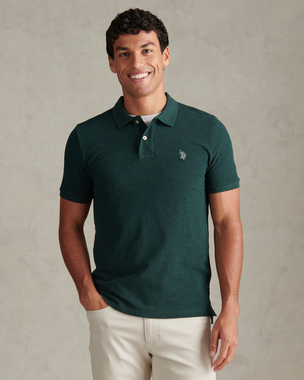 Mens Double Horsemen Polo Shirt Green Gables Marl