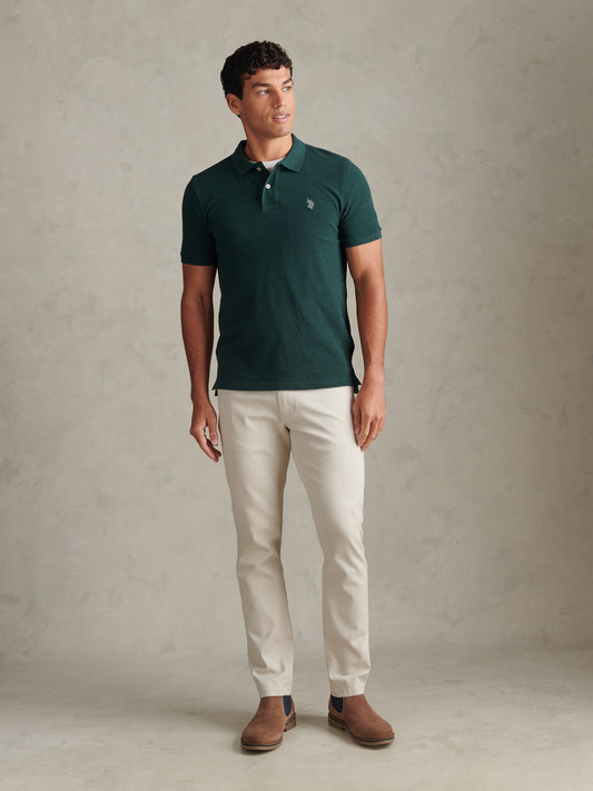 Mens Double Horsemen Polo Shirt Green Gables Marl